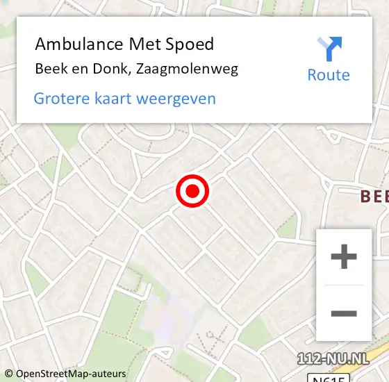 Locatie op kaart van de 112 melding: Ambulance Met Spoed Naar Beek en Donk, Zaagmolenweg op 24 september 2018 18:43