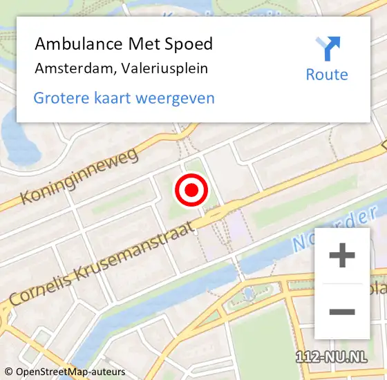 Locatie op kaart van de 112 melding: Ambulance Met Spoed Naar Amsterdam, Valeriusplein op 24 september 2018 19:28