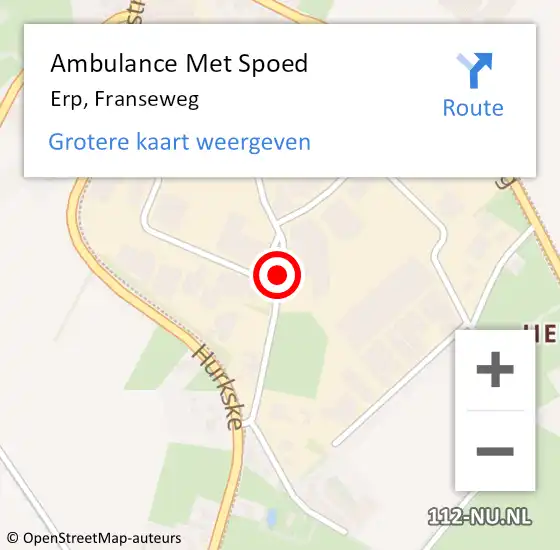 Locatie op kaart van de 112 melding: Ambulance Met Spoed Naar Erp, Franseweg op 24 september 2018 20:24