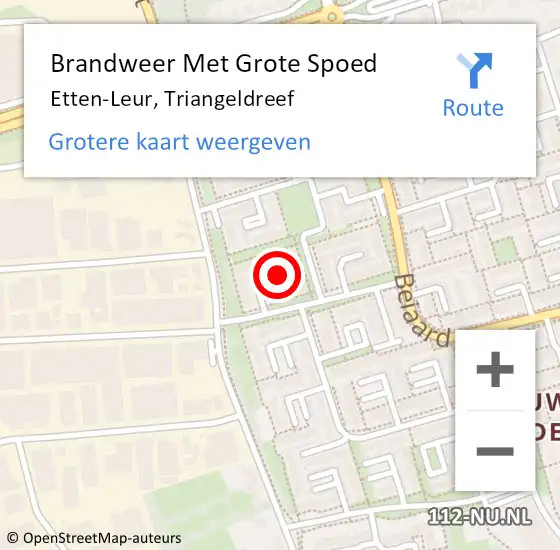 Locatie op kaart van de 112 melding: Brandweer Met Grote Spoed Naar Etten-Leur, Triangeldreef op 24 september 2018 20:28