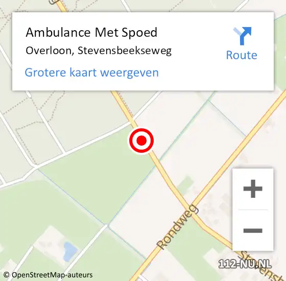 Locatie op kaart van de 112 melding: Ambulance Met Spoed Naar Overloon, Stevensbeekseweg op 24 september 2018 21:13