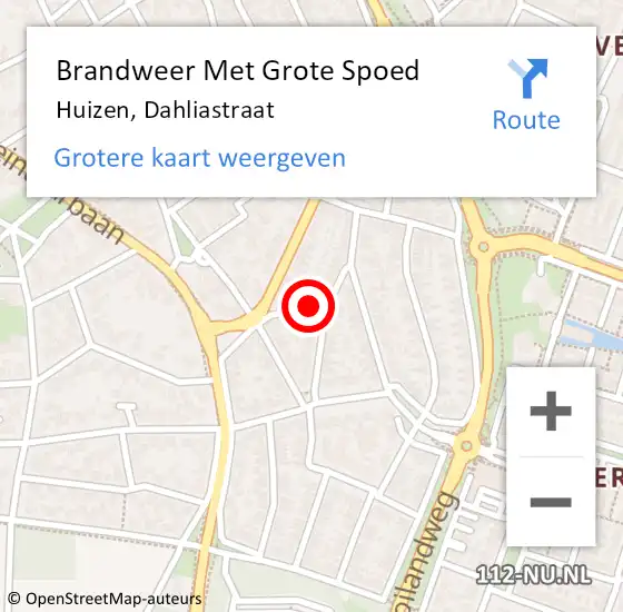 Locatie op kaart van de 112 melding: Brandweer Met Grote Spoed Naar Huizen, Dahliastraat op 24 september 2018 23:31