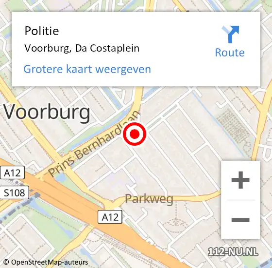 Locatie op kaart van de 112 melding: Politie Voorburg, Da Costaplein op 24 september 2018 23:52