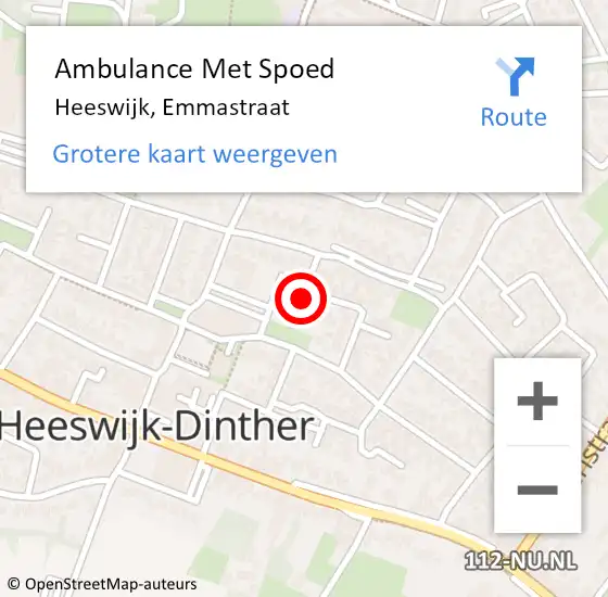 Locatie op kaart van de 112 melding: Ambulance Met Spoed Naar Heeswijk, Emmastraat op 25 september 2018 01:22