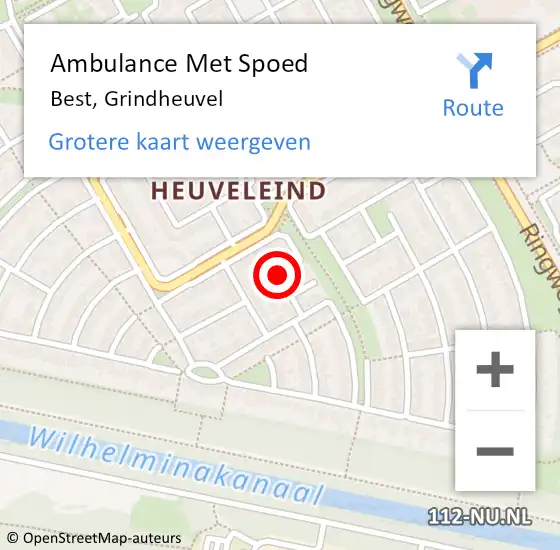 Locatie op kaart van de 112 melding: Ambulance Met Spoed Naar Best, Grindheuvel op 25 september 2018 01:55