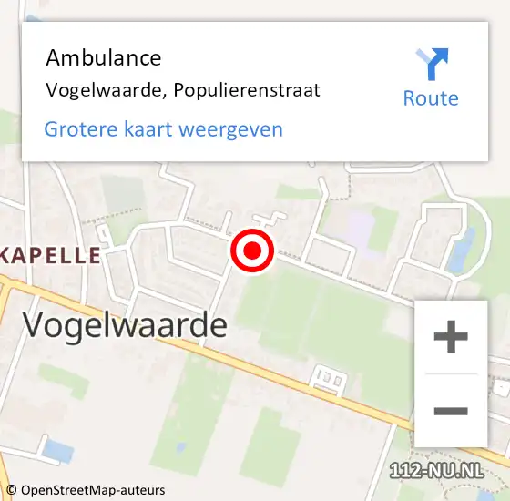 Locatie op kaart van de 112 melding: Ambulance Vogelwaarde, Populierenstraat op 25 september 2018 08:02