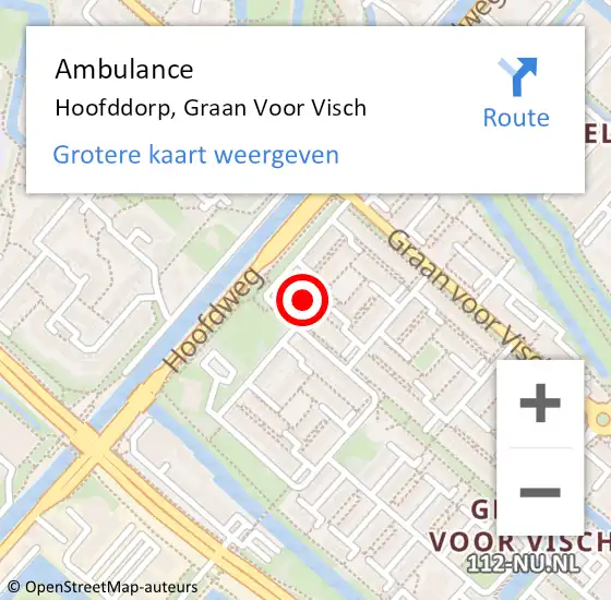 Locatie op kaart van de 112 melding: Ambulance Hoofddorp, Graan Voor Visch op 25 september 2018 08:04