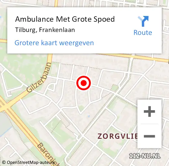 Locatie op kaart van de 112 melding: Ambulance Met Grote Spoed Naar Tilburg, Frankenlaan op 25 september 2018 08:47