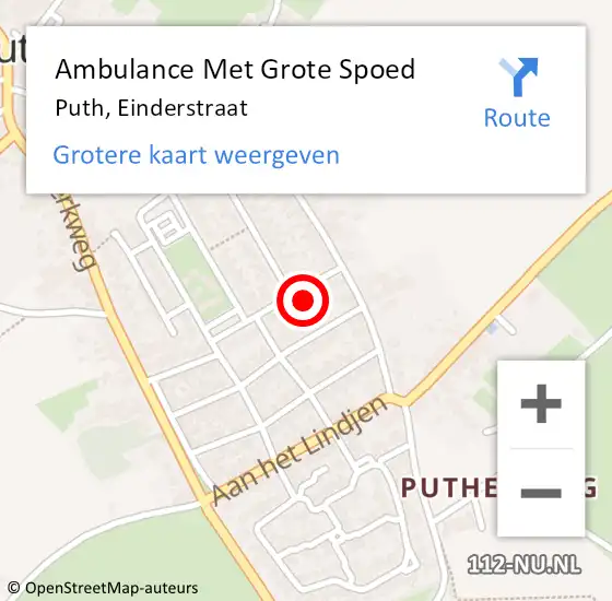 Locatie op kaart van de 112 melding: Ambulance Met Grote Spoed Naar Puth, Einderstraat op 10 maart 2014 08:10