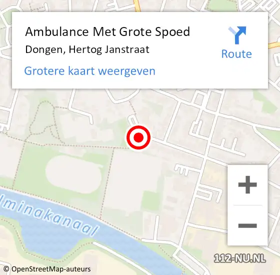 Locatie op kaart van de 112 melding: Ambulance Met Grote Spoed Naar Dongen, Hertog Janstraat op 25 september 2018 10:24