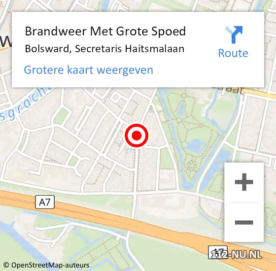 Locatie op kaart van de 112 melding: Brandweer Met Grote Spoed Naar Bolsward, Secretaris Haitsmalaan op 25 september 2018 11:41