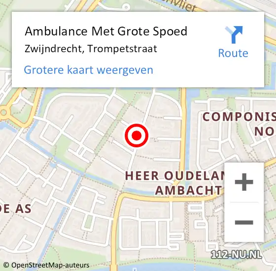 Locatie op kaart van de 112 melding: Ambulance Met Grote Spoed Naar Zwijndrecht, Trompetstraat op 25 september 2018 12:11