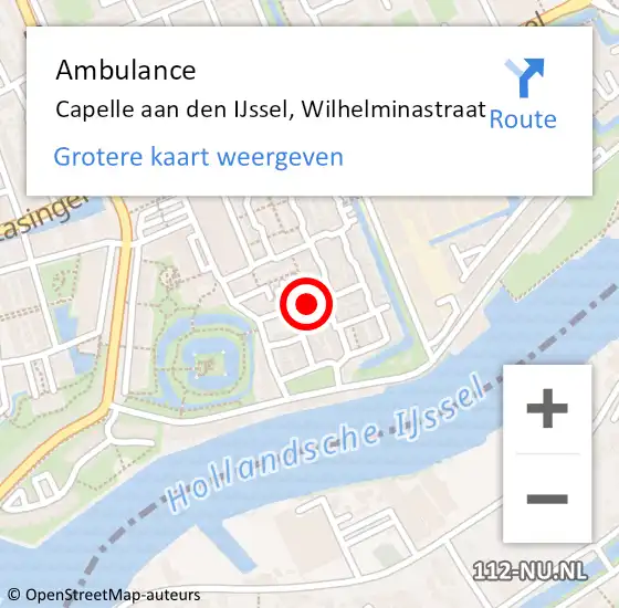 Locatie op kaart van de 112 melding: Ambulance Capelle aan den IJssel, Wilhelminastraat op 25 september 2018 12:52
