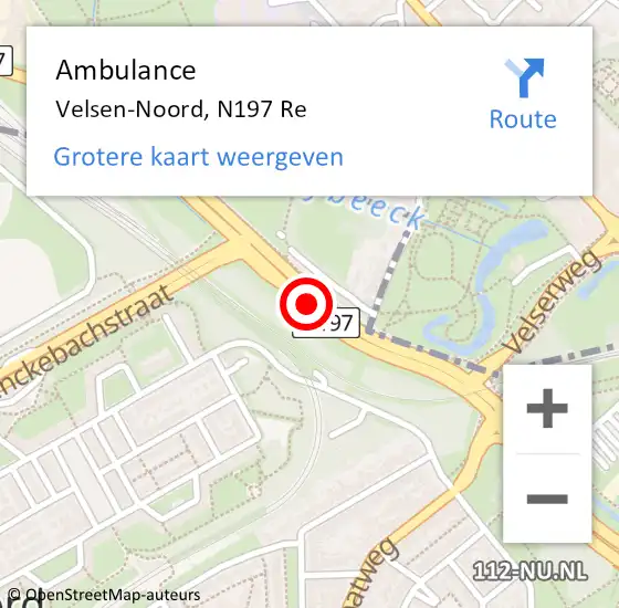 Locatie op kaart van de 112 melding: Ambulance Velsen-Noord, N197 Re op 25 september 2018 14:36