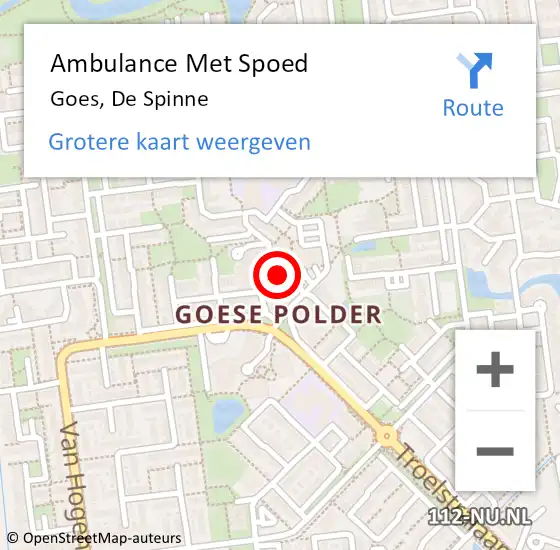 Locatie op kaart van de 112 melding: Ambulance Met Spoed Naar Goes, De Spinne op 25 september 2018 14:42