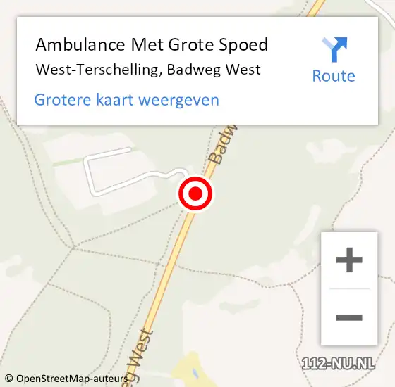 Locatie op kaart van de 112 melding: Ambulance Met Grote Spoed Naar West-Terschelling, Badweg West op 25 september 2018 14:42