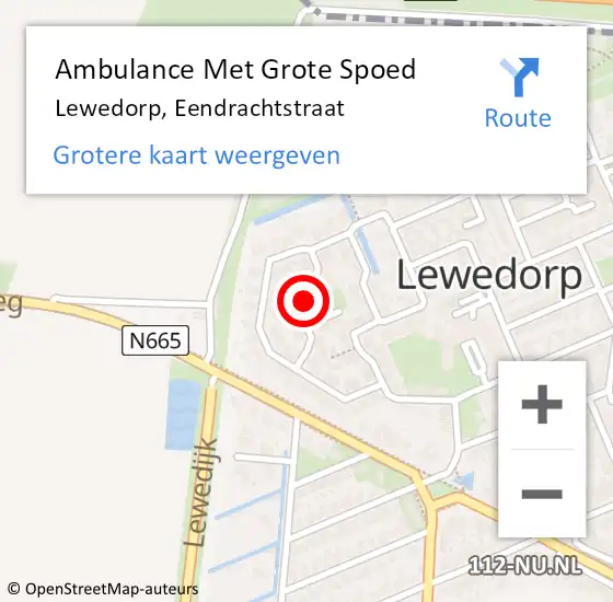 Locatie op kaart van de 112 melding: Ambulance Met Grote Spoed Naar Lewedorp, Eendrachtstraat op 25 september 2018 15:28