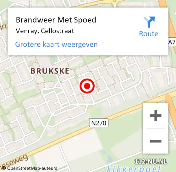 Locatie op kaart van de 112 melding: Brandweer Met Spoed Naar Venray, Cellostraat op 25 september 2018 15:32