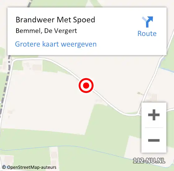 Locatie op kaart van de 112 melding: Brandweer Met Spoed Naar Bemmel, De Vergert op 25 september 2018 16:17