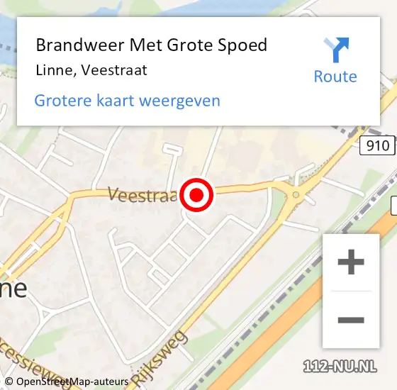 Locatie op kaart van de 112 melding: Brandweer Met Grote Spoed Naar Linne, Veestraat op 25 september 2018 16:49