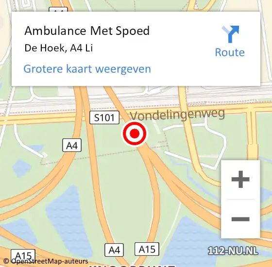 Locatie op kaart van de 112 melding: Ambulance Met Spoed Naar Schiedam, A4 Li op 25 september 2018 16:56
