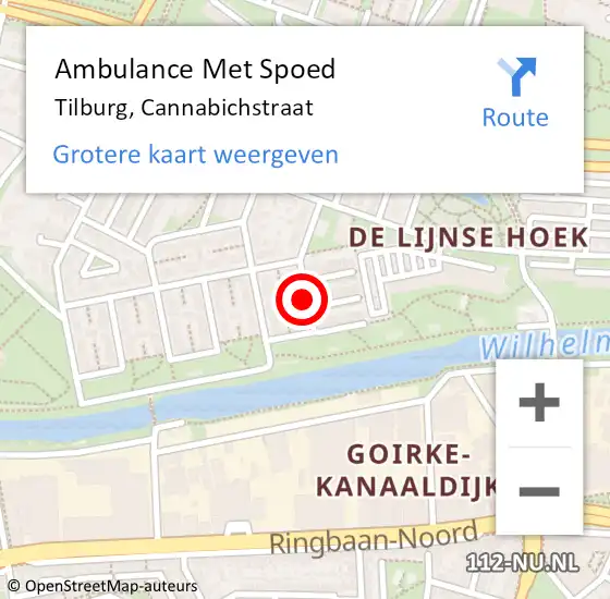 Locatie op kaart van de 112 melding: Ambulance Met Spoed Naar Tilburg, Cannabichstraat op 25 september 2018 18:05