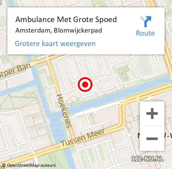 Locatie op kaart van de 112 melding: Ambulance Met Grote Spoed Naar Amsterdam, Blomwijckerpad op 25 september 2018 19:56