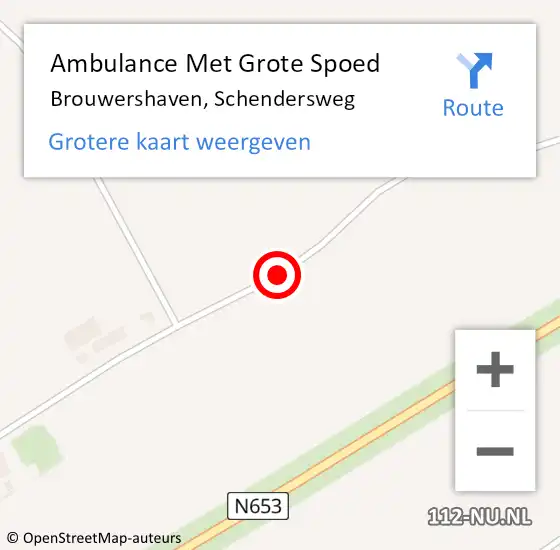 Locatie op kaart van de 112 melding: Ambulance Met Grote Spoed Naar Brouwershaven, Schendersweg op 25 september 2018 20:33