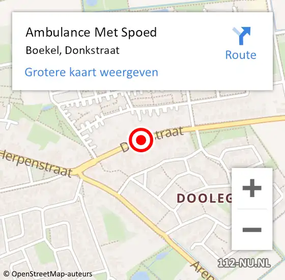 Locatie op kaart van de 112 melding: Ambulance Met Spoed Naar Boekel, Donkstraat op 25 september 2018 20:53