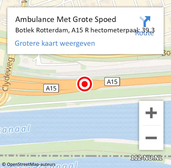 Locatie op kaart van de 112 melding: Ambulance Met Grote Spoed Naar Botlek Rotterdam, A15 Re op 26 september 2018 01:38