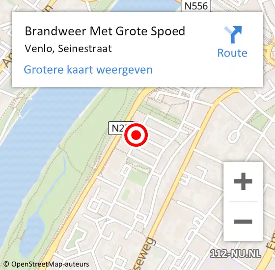 Locatie op kaart van de 112 melding: Brandweer Met Grote Spoed Naar Venlo, Seinestraat op 26 september 2018 06:11
