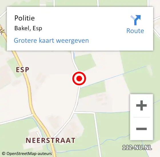 Locatie op kaart van de 112 melding: Politie Bakel, Esp op 26 september 2018 06:52