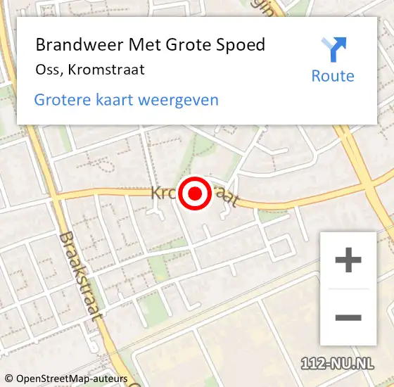 Locatie op kaart van de 112 melding: Brandweer Met Grote Spoed Naar Oss, Kromstraat op 26 september 2018 09:02