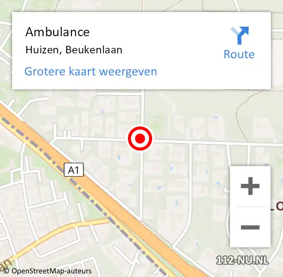 Locatie op kaart van de 112 melding: Ambulance Huizen, Beukenlaan op 10 maart 2014 09:22