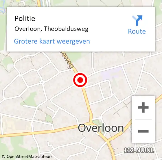 Locatie op kaart van de 112 melding: Politie Overloon, Theobaldusweg op 26 september 2018 09:18