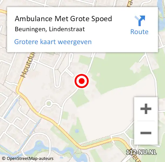 Locatie op kaart van de 112 melding: Ambulance Met Grote Spoed Naar Beuningen, Lindenstraat op 26 september 2018 11:32