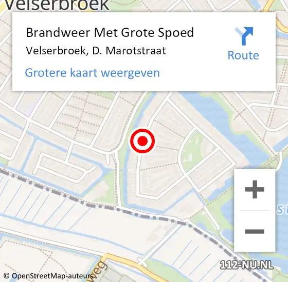 Locatie op kaart van de 112 melding: Brandweer Met Grote Spoed Naar Velserbroek, D. Marotstraat op 26 september 2018 12:42