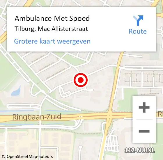 Locatie op kaart van de 112 melding: Ambulance Met Spoed Naar Tilburg, Mac Allisterstraat op 26 september 2018 13:27