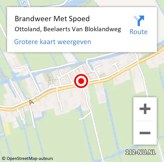 Locatie op kaart van de 112 melding: Brandweer Met Spoed Naar Ottoland, Beelaerts Van Bloklandweg op 26 september 2018 14:37