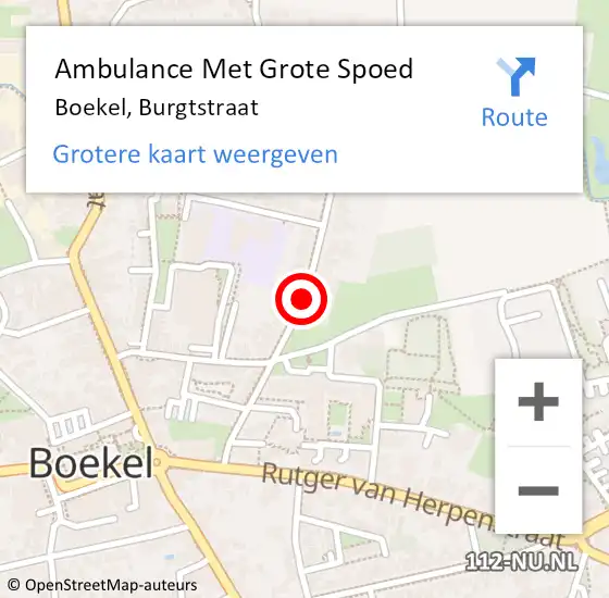 Locatie op kaart van de 112 melding: Ambulance Met Grote Spoed Naar Boekel, Burgtstraat op 26 september 2018 15:27