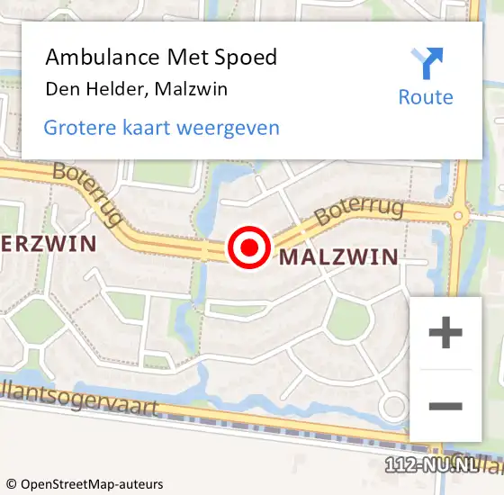 Locatie op kaart van de 112 melding: Ambulance Met Spoed Naar Den Helder, Malzwin op 26 september 2018 16:30