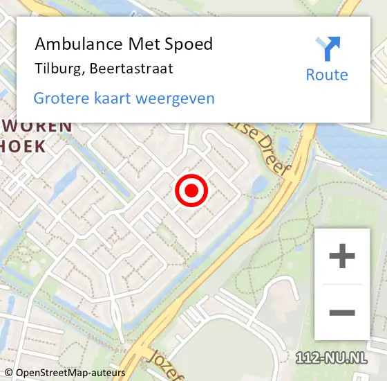 Locatie op kaart van de 112 melding: Ambulance Met Spoed Naar Tilburg, Beertastraat op 26 september 2018 18:02