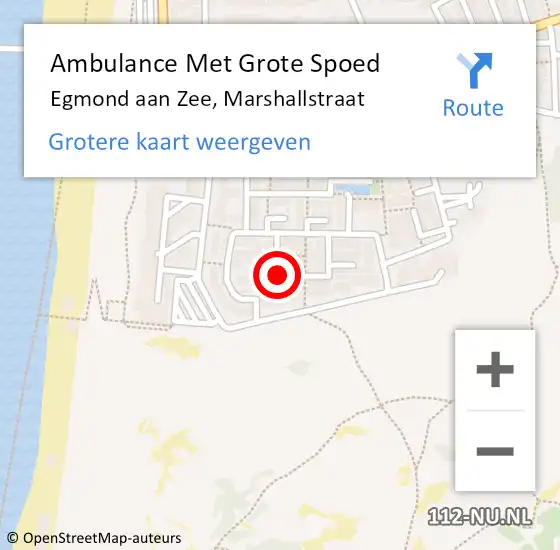 Locatie op kaart van de 112 melding: Ambulance Met Grote Spoed Naar Egmond aan Zee, Marshallstraat op 26 september 2018 18:11