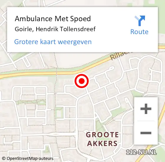 Locatie op kaart van de 112 melding: Ambulance Met Spoed Naar Goirle, Hendrik Tollensdreef op 26 september 2018 18:13