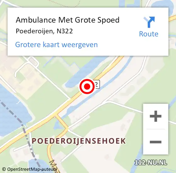 Locatie op kaart van de 112 melding: Ambulance Met Grote Spoed Naar Poederoijen, N322 op 26 september 2018 18:20
