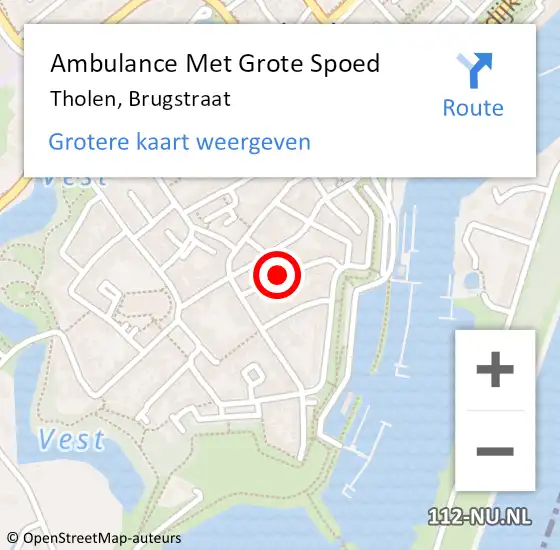 Locatie op kaart van de 112 melding: Ambulance Met Grote Spoed Naar Tholen, Brugstraat op 26 september 2018 18:31