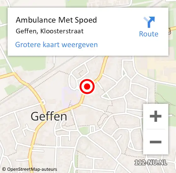 Locatie op kaart van de 112 melding: Ambulance Met Spoed Naar Geffen, Kloosterstraat op 26 september 2018 20:12