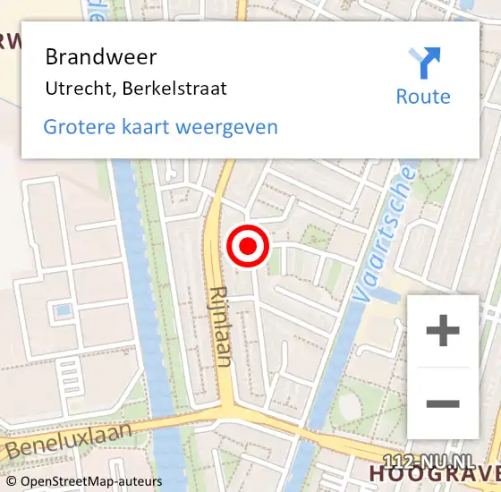 Locatie op kaart van de 112 melding: Brandweer Utrecht, Berkelstraat op 26 september 2018 20:41