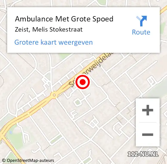 Locatie op kaart van de 112 melding: Ambulance Met Grote Spoed Naar Zeist, Melis Stokestraat op 26 september 2018 22:08