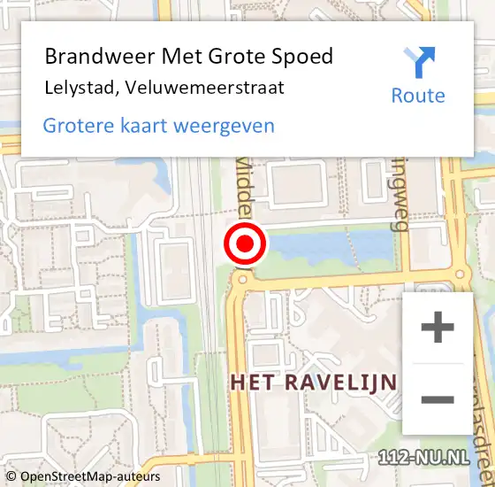 Locatie op kaart van de 112 melding: Brandweer Met Grote Spoed Naar Lelystad, Veluwemeerstraat op 26 september 2018 23:12